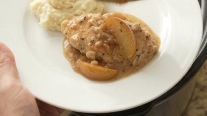 Slow cooker turkey cutlets with apples and creamy sauce
