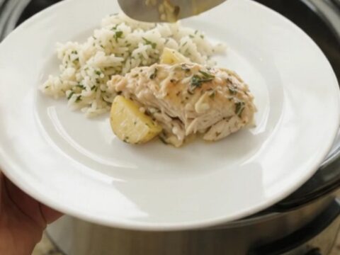 Slow cooker Parmesan garlic herb chicken cutlets with baby potatoes in creamy sauce