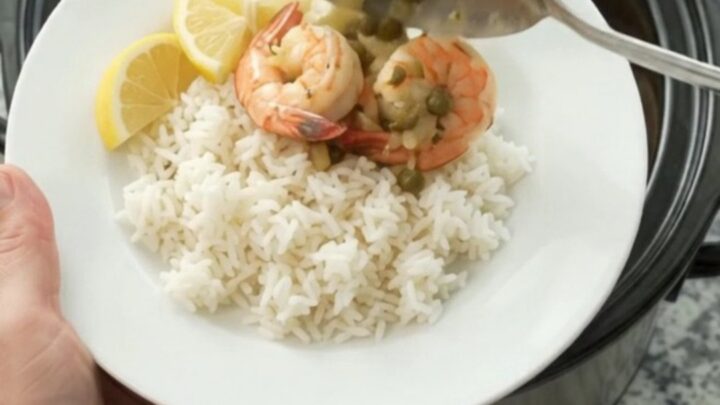 Slow-cooker shrimp in golden butter sauce with lemon and capers