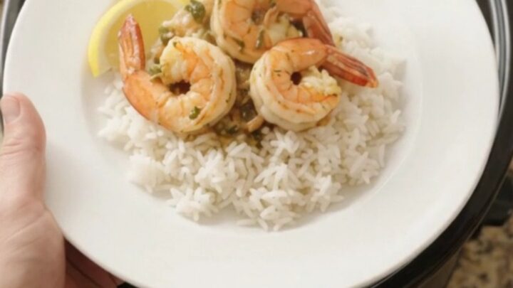 Snow crab, shrimp, corn, and potatoes in a slow cooker with butter sauce.