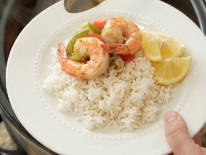 Crockpot chili lime butter snow crab and shrimp with bell peppers and onions