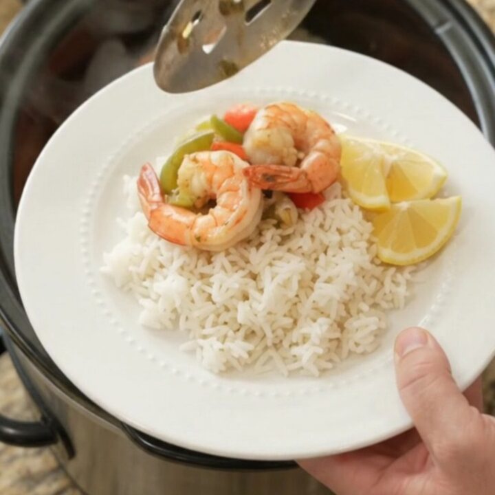 Crockpot chili lime butter snow crab and shrimp with bell peppers and onions