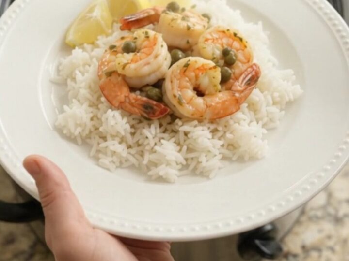 Golden sea scallops and shrimp in a buttery lemon-caper sauce in a slow cooker