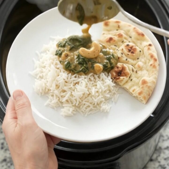 Slow cooker saag chicken with creamy cashew sauce and spinach