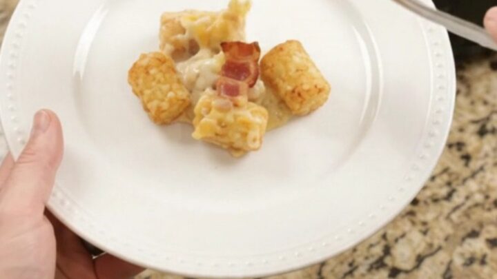 Slow cooker tater tot bake with broccoli and melted cheese