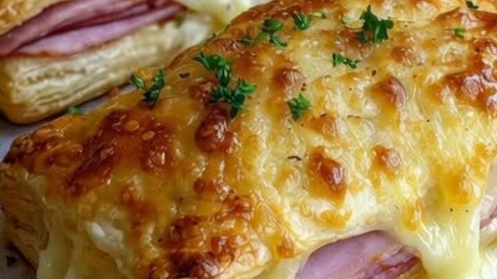 Des feuilletés dorés et croustillants avec du fromage fondu sortant sur les côtés.
