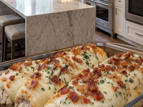 Gros plan sur une bouchée de pain ouverte montrant le fromage coulant et la farce crémeuse.