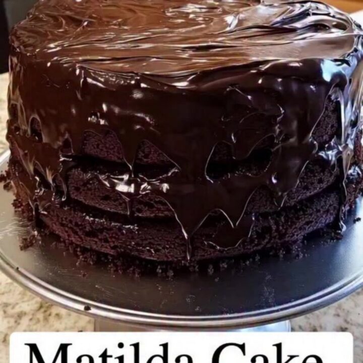 A towering three-layer chocolate cake with glossy ganache drips on a silver stand.