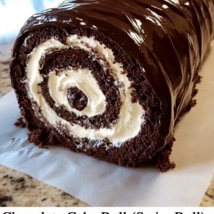 Un beau roulé au chocolat nappé d'une ganache brillante et décoré de chantilly.