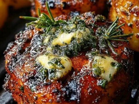 Crispy grilled potato rounds with golden charred edges on a dark cast-iron pan.