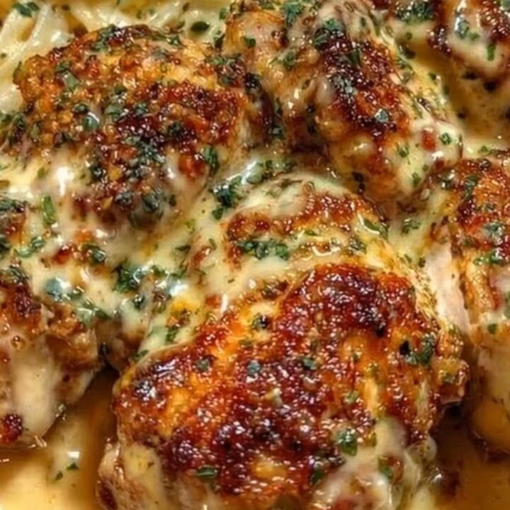 A close-up of a plate of creamy Cajun chicken Alfredo with tender chicken and linguine.