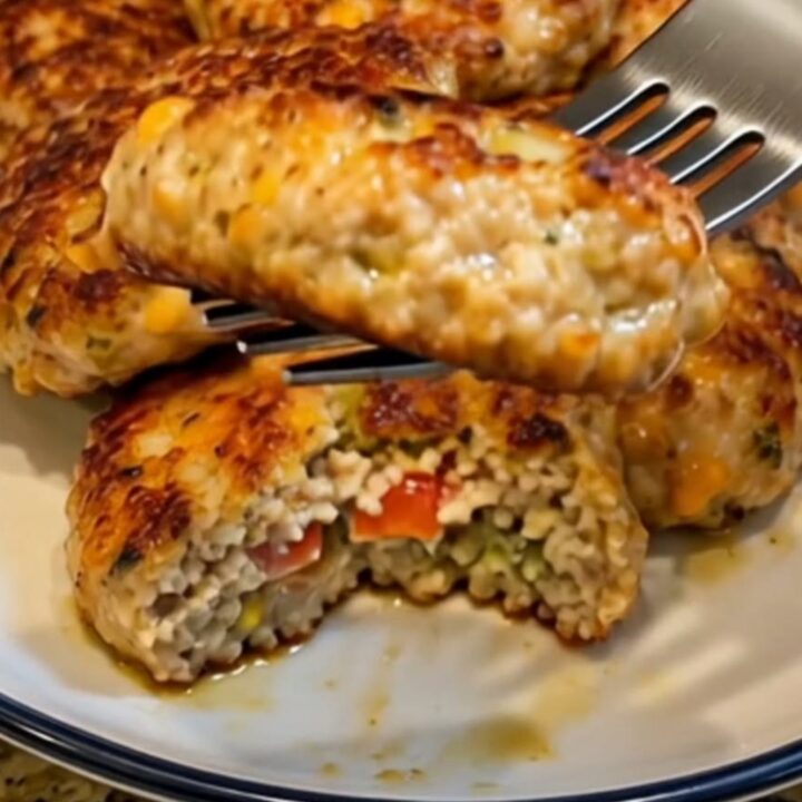 A golden-brown chicken ranch patty in a skillet with melted cheese visible on the edges.