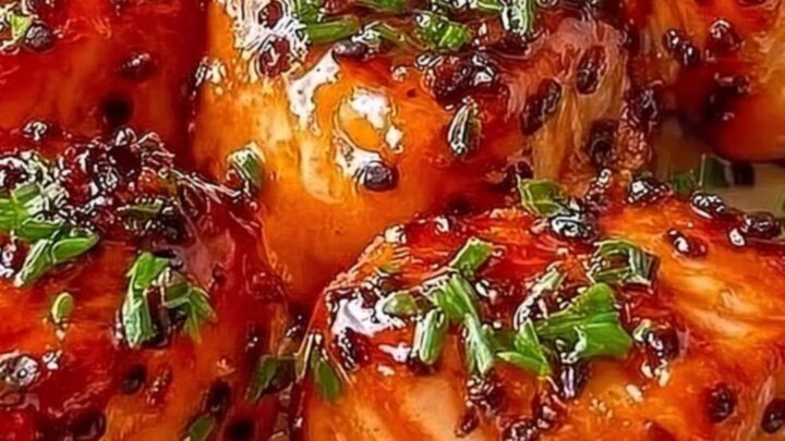 A close-up of golden-brown seared salmon bites drizzled with a creamy, spicy orange bang bang sauce