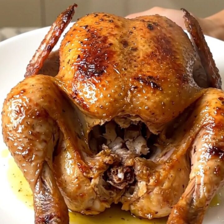 A whole cooked chicken coated in green basil pesto and savory ranch herbs inside a black slow cooker.
