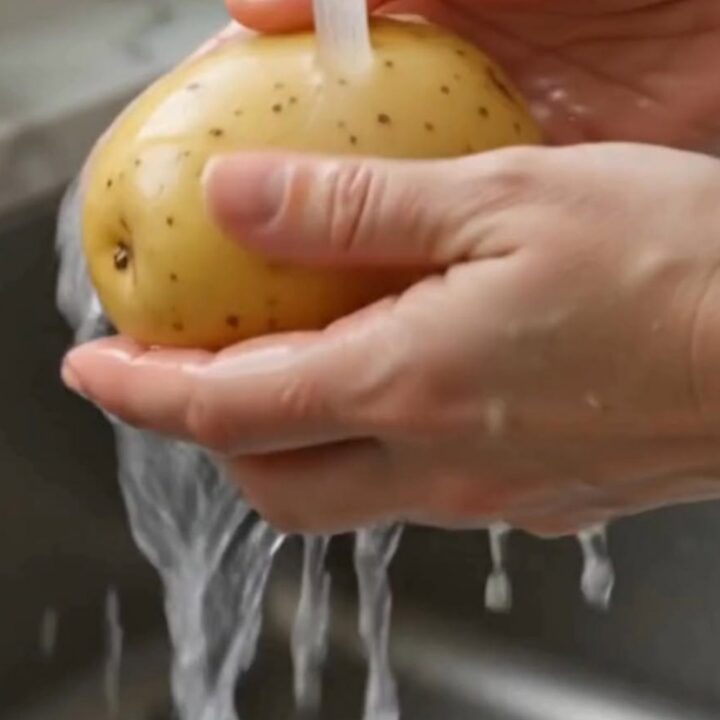 Slow cooker crock filled with tender French onion potatoes blanketed in melted, bubbly, golden-brown Gruyere cheese.