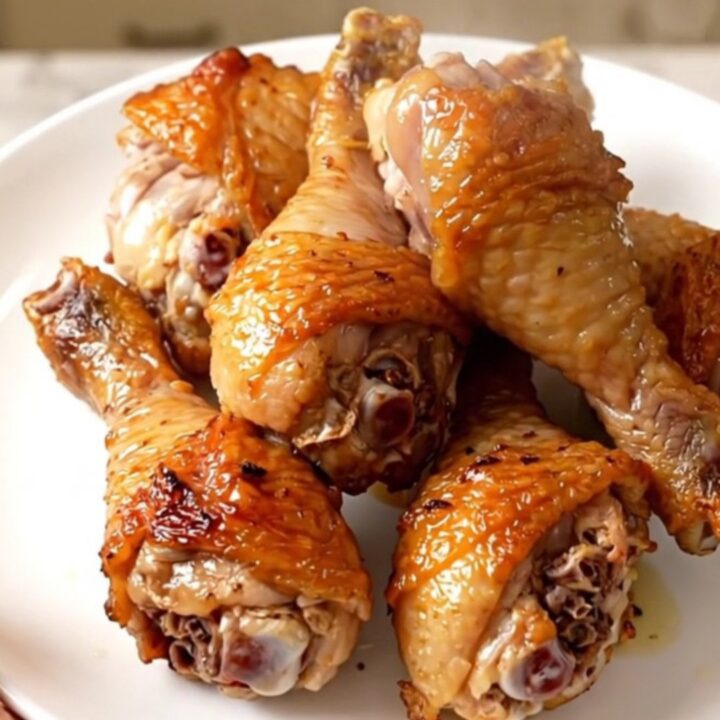 A top-down view of raw chicken drumsticks, diced celery, and ranch seasoning in a slow cooker.