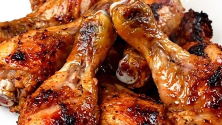 Slow cooker filled with raw chicken drumsticks, red bell peppers, and chipotle sauce.