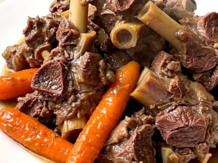 A close-up of a steaming bowl of lamb stew with carrots and cumin in a slow cooker.