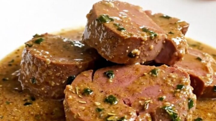 Mijoté de veau crémeux à l'estragon servi dans une assiette blanche avec une sauce onctueuse.