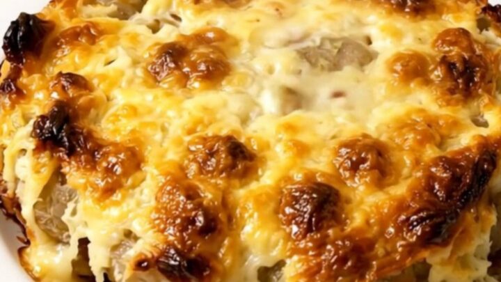 Gratin de pommes de terre au Cantal doré et crémeux dans une mijoteuse sur un comptoir.