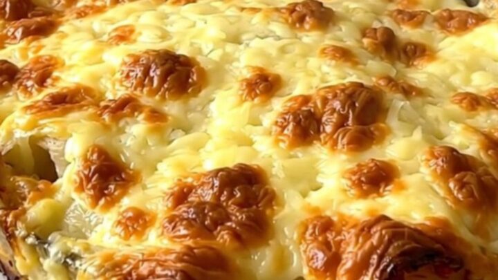 A steaming, creamy gratin of ham-wrapped endives topped with melted emmental cheese in a slow cooker.