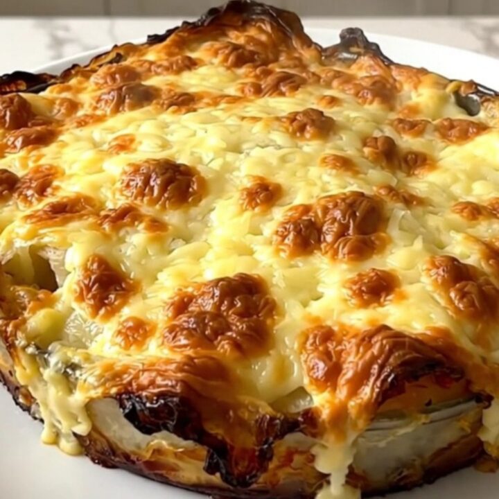 A steaming, creamy gratin of ham-wrapped endives topped with melted emmental cheese in a slow cooker.