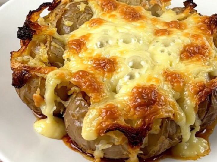 Gratin de pommes de terre crémeux au bleu de Gex et lardons fumés dans une mijoteuse.