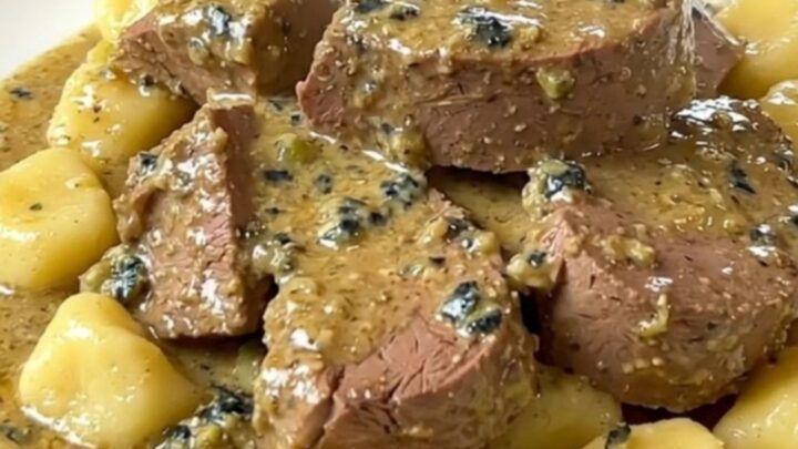 Sauté de veau onctueux recouvert d'une sauce crémeuse au roquefort dans une mijoteuse