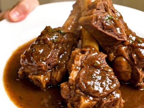 Vue plongeante sur un tajine d'agneau aux navets et safran dans une mijoteuse sur un plan de travail en quartz