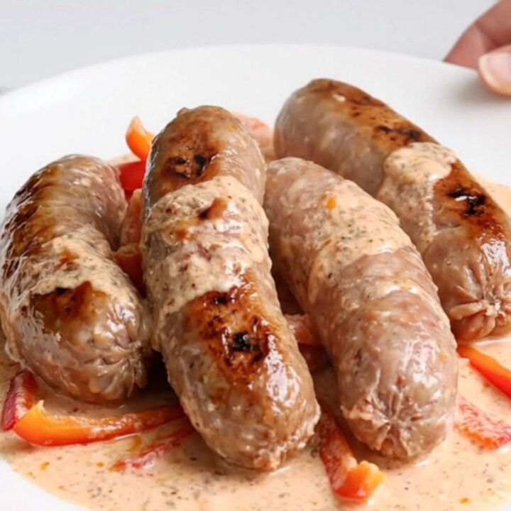 Slow cooked Italian sausages and peppers in a creamy pink vodka sauce.
