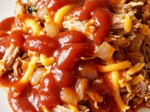 A hearty serving of slow cooker turkey cheeseburger sloppy joes in a bowl with melted cheddar.