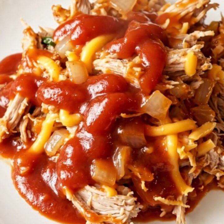 A hearty serving of slow cooker turkey cheeseburger sloppy joes in a bowl with melted cheddar.