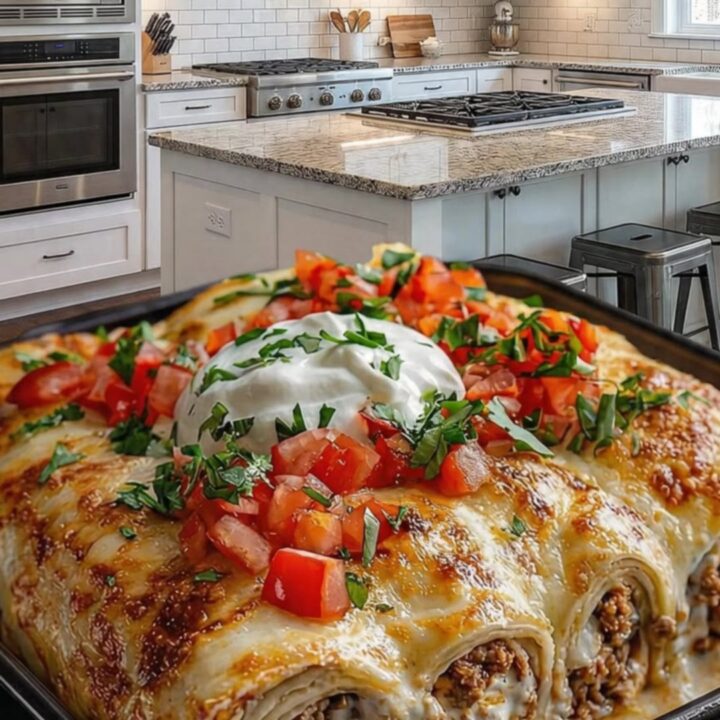 A close-up of a cheesy crescent roll taco bake being lifted with a spatula, showing a stretchy cheese pull.