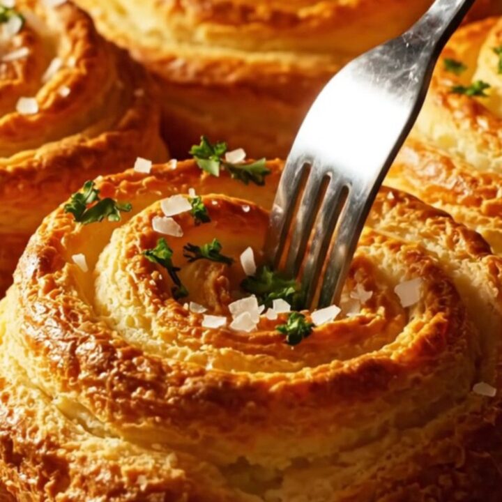 Golden-brown Duchess potato swirls with sharp, crispy ridges arranged on a baking sheet.