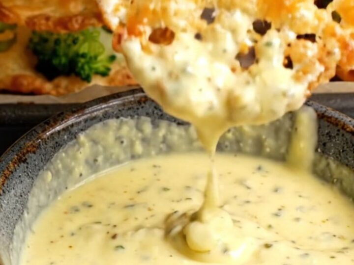 A close-up shot of golden, crispy smashed parmesan broccoli crackers on a black baking tray.