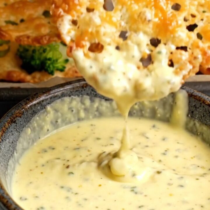 A close-up shot of golden, crispy smashed parmesan broccoli crackers on a black baking tray.