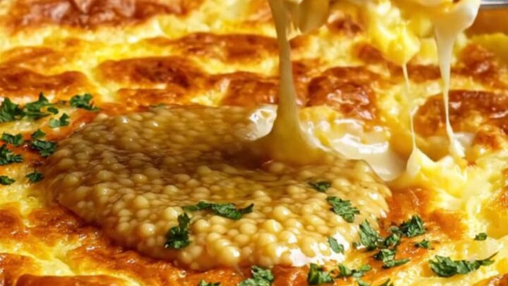 A golden, thick slice of Tortilla Española on a wooden board showing a creamy potato center.