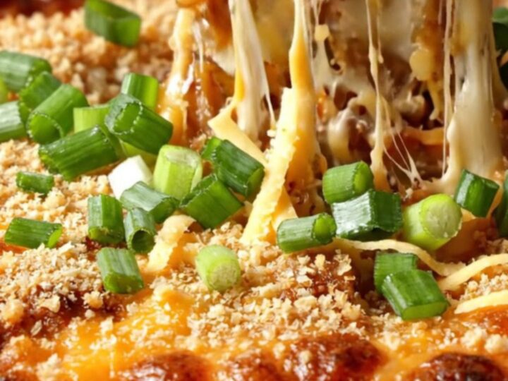 A cast-iron skillet filled with bubbly, golden-brown scalloped potatoes topped with a crispy panko crust.