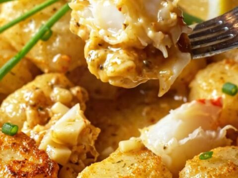 A steaming plate of golden pan-seared gnocchi tossed with jumbo lump blue crab in a rich garlic butter sauce.