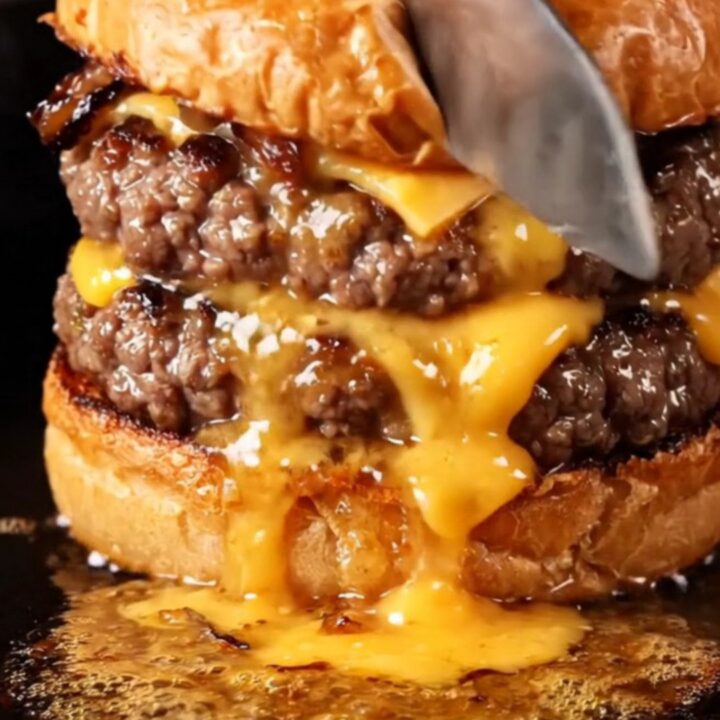 A close-up of a juicy Wagyu smash burger on a brioche bun with roasted bone marrow dripping over the side.