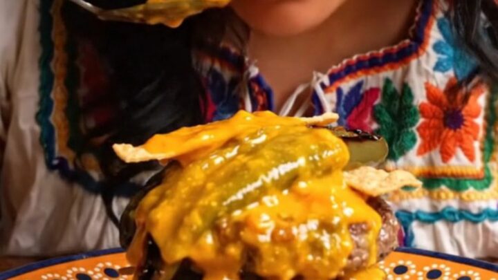 Molten chorizo queso cascading over a double smash burger with roasted poblanos.
