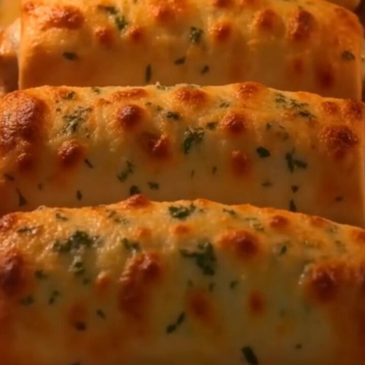 A close-up of a crispy baked chicken roll-up sliced in half, showing a gooey, melted mozzarella and cream cheese filling.