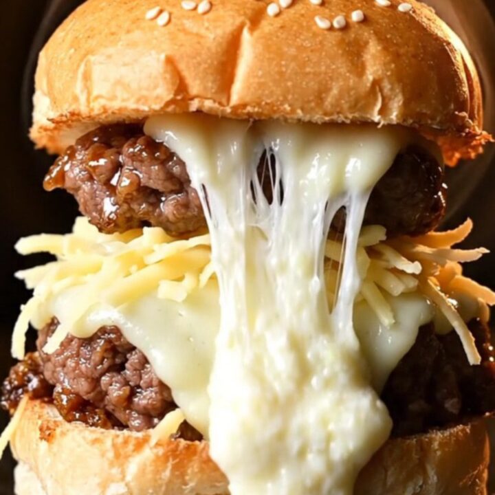A close-up of a Korean bulgogi slider with melted mozzarella and scallions on a soft milk bun.