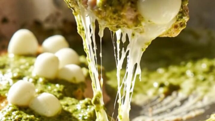 Golden seared chicken cutlets in a vibrant green pesto cream sauce with blistered tomatoes.