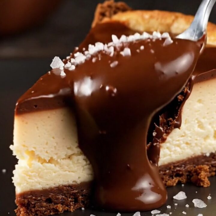 A slice of Basque cheesecake with a molten dark chocolate core and charred top.