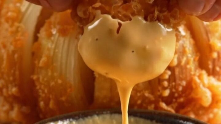 A golden, crispy blooming onion sitting on a plate with a side of creamy orange comeback sauce.