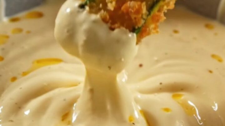 A close-up of golden, crispy air-fryer zucchini fries stacked neatly next to a bowl of creamy lemon-garlic aioli.