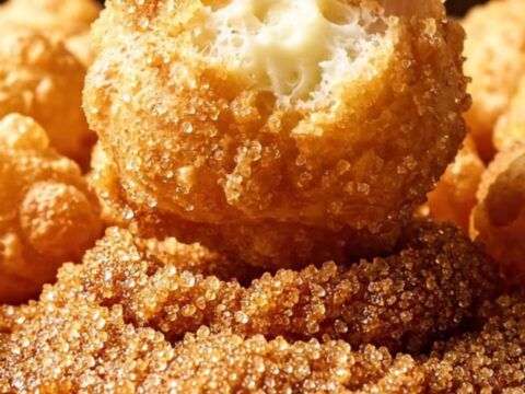 A close-up view of golden-brown Nigerian puff-puff dusted in spiced sugar, showcasing a light and airy texture.