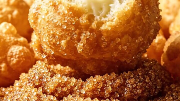 A close-up view of golden-brown Nigerian puff-puff dusted in spiced sugar, showcasing a light and airy texture.