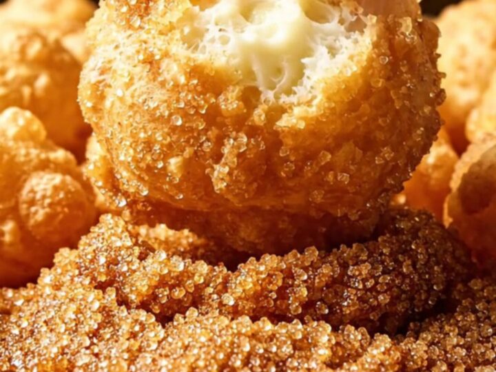 A close-up view of golden-brown Nigerian puff-puff dusted in spiced sugar, showcasing a light and airy texture.